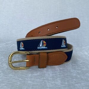 Zep-Pro Sailboat Nautical Cotton Webbing Leather Tab Belt 44